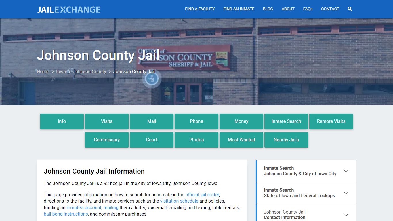 Johnson County Jail, IA Inmate Search, Information